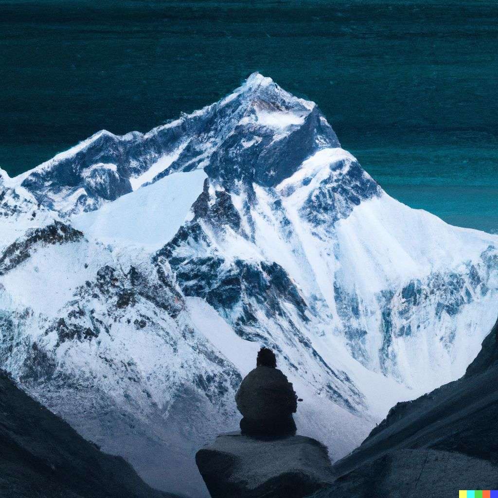 someone gazing at Mount Everest, digital art, infinity